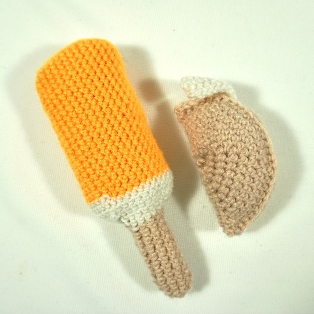 Handmade Crocheted Orange Popsicle & Vanilla Cookie Toy Set